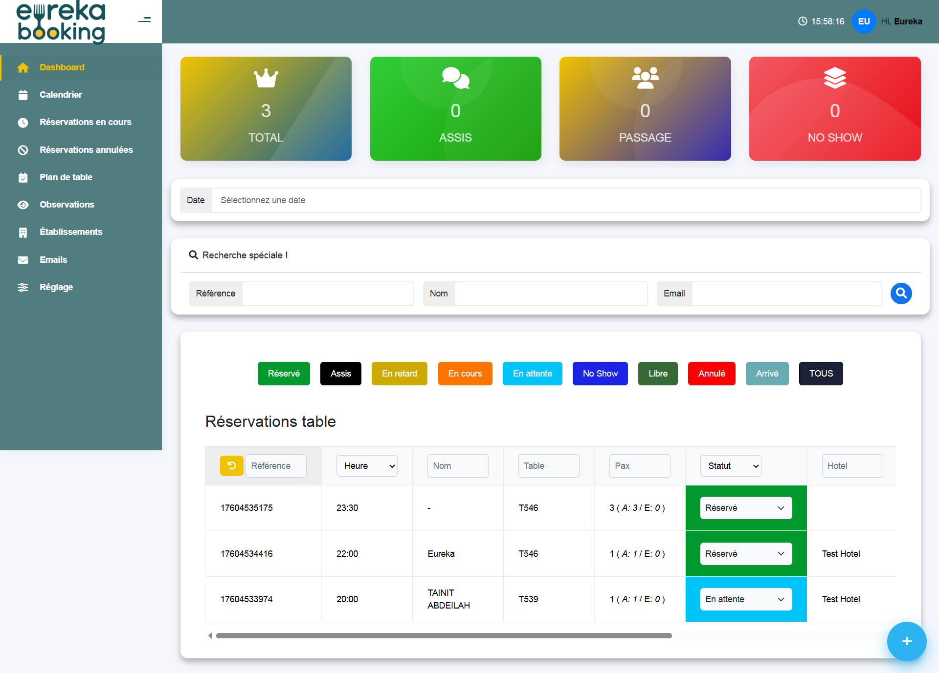 Eureka Booking Dashboard